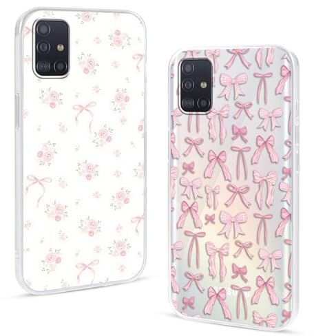 2 Stück Transparent Handyhülle für Samsung Galaxy A51/M40S 4G Hülle 6,5,Cartoon Süß Bogen Schleife Muster Aesthetic Mädchen Handyhülle Stoßfest Schutzhülle für Samsung Galaxy A51/M40S 4G,Pink Bow
