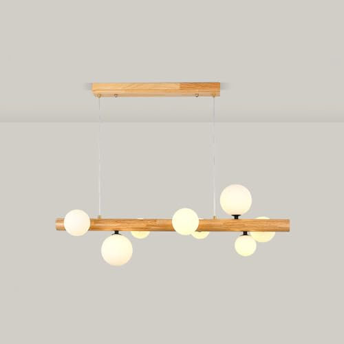 GONGKAI Lampada a Sospensione in Legno venato Moderno Vintage Metallo Vetro luci sospese Globo Fattoria Soggiorno soffitto per Cucina Isola Camera da Letto