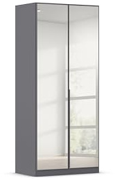Rauch Möbel Alabama, Kleiderschrank, Farbe Grau metallic, Breite 91 cm | Schrank, 2-türig, mit Spiegel, Zubehör Premium, für Schlafzimmer, Kinderzimmer, Homeoffice, Gästezimmer, Garderobe, Flur