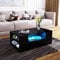Komtopod Couchtisch, Moderner Couchtisch, Wohnzimmertisch mit 2 Schubladen & Offenes Regal All Hochglanz Kaffeetisch Rechteck Wohnzimmermöbel 95x55x37cm (mit LED, Schwarz)