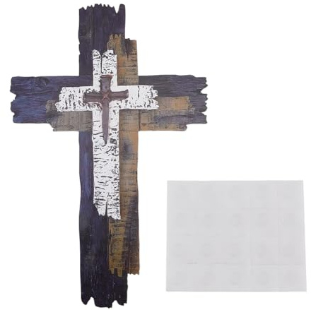 DICOSMETIC Vintage Jesus Kreuz Dekor Kruzifix Wanddekoration Künstliches Verwittertes Holzkreuz Geschichtetes Kreuz Dekoration 30.5x20cm Holz Wanddekorationen Für Zuhause Dekor