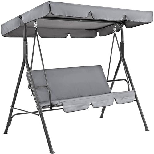 Replacement Canopy with Swing Cushion Cover - 210D Oxford Waterproof UV Resistant Swing Top Seat Covers Set for Outdoor Garden Patio Hammock 2-3 Seater Sunshade Awning (Grey,142x120cm)