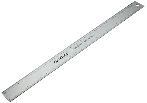 Faithfull Aluminium Rule 600mm (24 Inch) – Aluminium Marking & Measuring Ruler with Dual Metric & Imperial Graduations, Conversion Chart & Hanging Hole