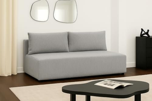 Sofello Ecksofa LUNO mit Schlaffunktion Beige – Moderne Cordsofa für Ihr Wohnzimmer, Schlaffläche: 204×144 cm (Poso 55 - hellgrau)