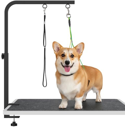 OFIDELITY 29 H Adjustable Height Dogs Grooming Arm with Clamp, Dog Grooming Table Arm with Loop Noose and No Sit Haunch Holder, Perfect Dog Restraint for Small & Medium Dogs，Arm for Grooming Tables