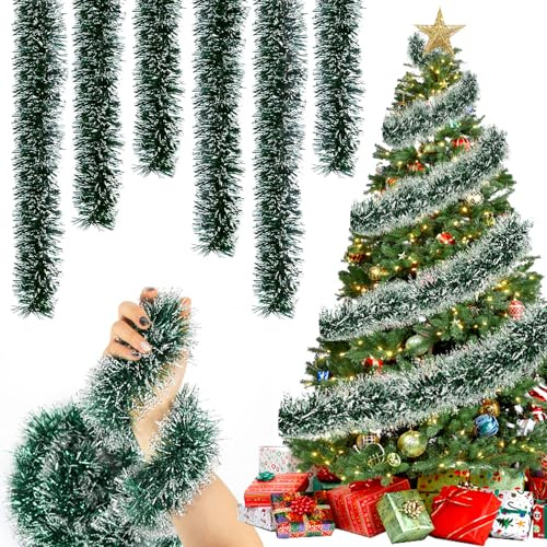 5 Stück Weihnachtsgirlande, 2M Lametta Weihnachtsbaum Girlande, Künstliche Tannengirlande Outdoor, Weihnachtsdeko Girlande, für Weihnachten Party Weihnachtsbaum Weihnachtsdeko (Grün)
