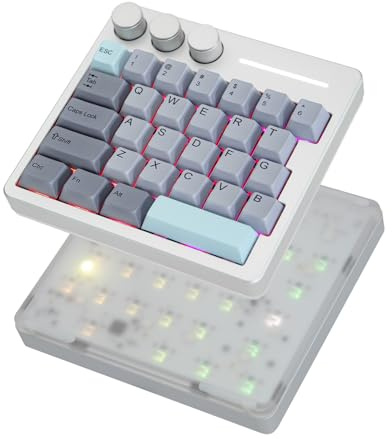 KiiBoom Cybrix 29 Rapid Fast Wired Gaming Keyboard, 8Khz Polling | Aluminum & Acrylic One Handed Keyboard, 3 Programmable Knobs, Magnetic Switch, Adjustable Actuation, RGB Backlits (Silver)