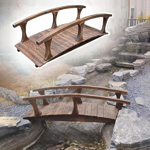 TT-YEC Pont De Jardin en Bois De Style Japonais, Passerelle Décorative Extérieure en Arc, Double Rampe, Passerelle De Jardin, Pont D'étang, Longueur 140/180 Cm,L140×w60×h48cm