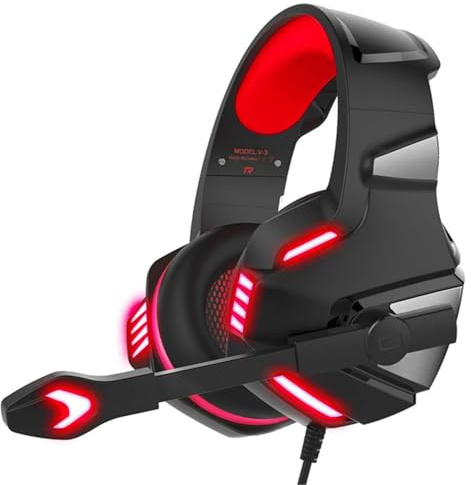 Xiuganpo Casque de Jeu Filaire, Haut-parleur à Bobine Dynamique de 50 Mm, Casque Antibruit pour les Joueurs de Sports électroniques (noir rouge)