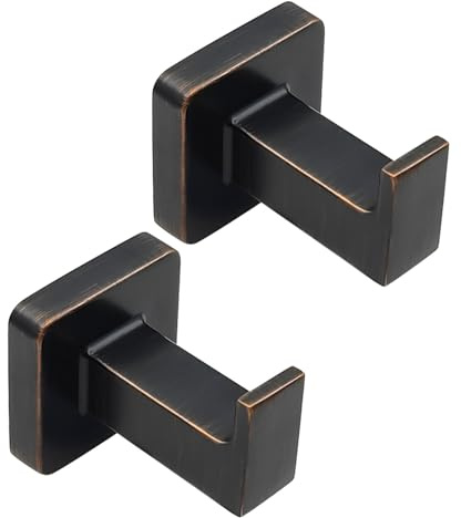 Gissroys Lot de 2 crochets carrés avec base renforcée vintage pour salle de bain - Porte-manteau imperméable pour intérieur et extérieur - Crochets d'armoire européens noirs en bronze
