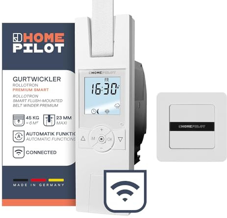 Home Pilot Rollladen Set: RolloTron premium smart Gurtwickler + Wandtaster smart zur Fernbedienung des elektrischen Gurtwicklers