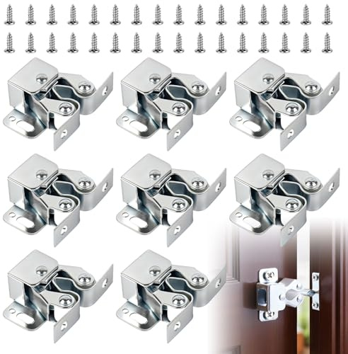 8 Set Di Schnäpper a Doppia Rulliera in Acciaio Con Viti | Utilizzabile Universalmente per Armadi, Mobili Da Cucina, Bagno, Vetrine E Tutte Le Ante Con Fermo a Rullo.