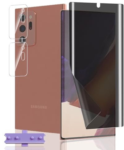 Jaavkkma 1 Pieza Protector Pantalla Privacidad para Samsung Galaxy Note 20 Ultra + 2 Piezas Cristal Templado Protector Cámara, Película para Galaxy Note 20 Ultra - Anti Espía Película TPU Suave