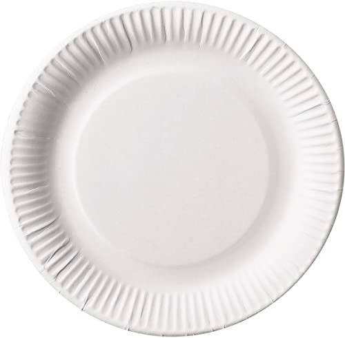PAPSTAR 100 piatti di carta/snack rotondi bianchi 100 pezzi, diametro 23 cm, 100% cartone fresco fibra biodegradabile #11185