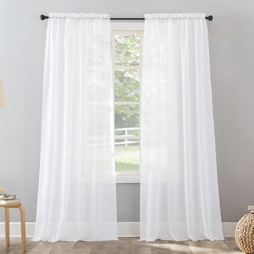No. 918 Erica Crushed Sheer Voile Rod Pocket Curtain Panel, 51 x 95, White