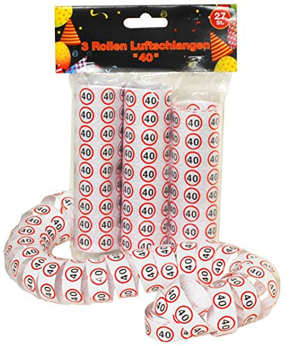 Udo Schmidt Luftschlangen 3er Packung Verkehrsschild Zahl 40 1,5cm 1,20 Meter