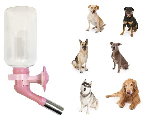 Choco Nose Patented No-Drip Water Bottle/Feeder ONLY for Large Size Dogs Over 50 lbs Pet Wire Cages, Crates or Kennels. 500ML Nozzle 22mm, Pink(C570)