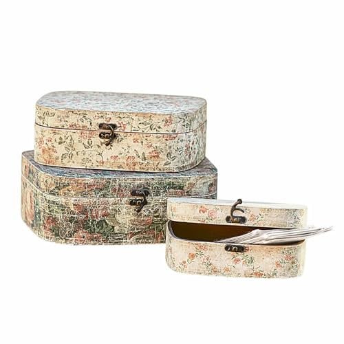 Loberon Box 3er Set Emmylou, Verschiedene Größen, Aufbewahrung, Geschenkverpackung, Weihnachtsdeko, Weihnachten, MDF, Metall, Papier, bunt