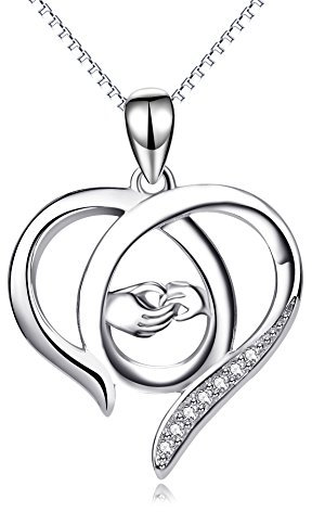 YAFEINI Perfekten Geschenk für Mama, Sterling Silber Mutter und Kind Hände Herz Anhänger Halskette, 45,7 cm (Mama ich liebe dich) (A Silber Mutter Halskette)