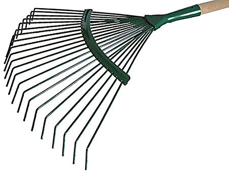 Laubrechen 22 Zinken Metal Laubharke Rechen Rasenrechen Harke 44 cm mit Stiel