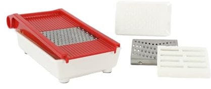 Rigamonti Magic Grater grattugia con vaschetta. Con 3 inserti e proteggidita per grattugiare formaggi, pane, cioccolato, verdure e frutta. Smontabile e lavabile in lavastoviglie.
