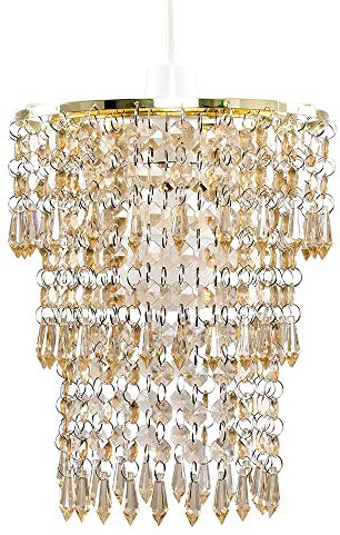 MiniSun | Modern Decorative Gold & Champagne Jewel Acrylic Bead Ceiling Pendant Light Shade Complete with a 10w LED GLS Bulb | Shades & Home Improvements Essential | 20cm Shade Width
