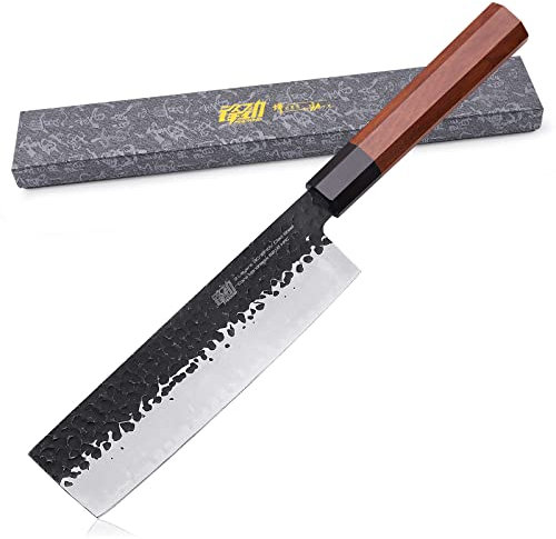 FINDKING Dynasty Serie Japanisches Nakiri-Messer, Profi-Gemüseschneider, Klinge aus 9Cr18MoV-Stahl mit hohem Kohlenstoffgehalt, zum Zerkleinern, Schneiden, Hacken, 7 Zoll/18 CM
