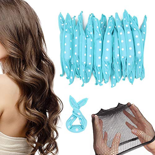 Lockenwickler aus Schaumstoff, flexibel, mit blauen Punkten, zum Selbermachen, Stylen von Haaren, weicher Nachtschlafschwamm, Lockenwickler mit Haarnetz für Frauen und Mädchen, 20 Stück