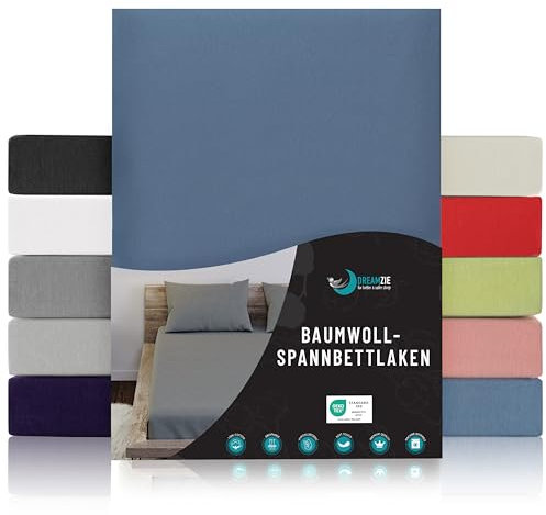 Dreamzie - Spannbettlaken 120x200cm - Baumwolle Oeko Tex Zertifiziert - Blau - 100% Jersey Spannbetttuch 120x200