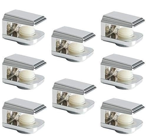 Sayayo Reggimensola Vetro Morsetto Staffe per Mensole in Vetro per Ripiani in Legno di Spessore 5-8MM, Cromo Lucido Lega di Zinco, 8 Pezzi