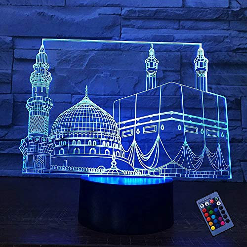Kreative 3D Islamisches Schloss Nacht Licht 16 Farben Andern Sich Fernbedienung USB-Strom Touch Schalter Dekor Lampe Optische Täuschung Lampe LED Lampe Tisch Kind Geburtstag Weihnachten Geschenke