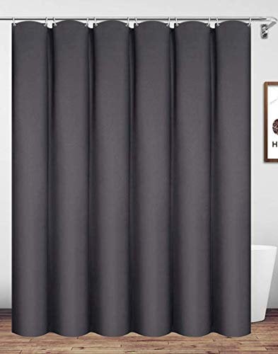 Homehold Charcoal Grey Shower Curtain With Hooks, 240cm Wide By 200cm Long Polyester Waterproof Bathroom Curtain