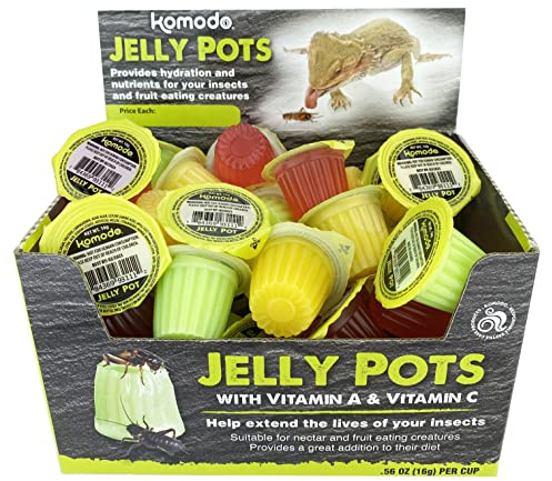 Komodo Jelly Pots Mixed Fruit Flavor Insect Food | Individually Portioned | Provides Nutrition & Hydration for Fruit-Eating Reptiles 40 Count Display (16g per Cup)