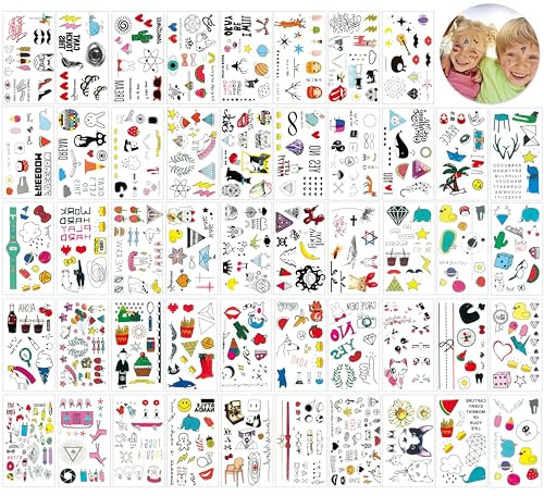 Rosymormor 48 Feuilles 800+ Modèles Tatouage Ephemere Pour Enfant Fille Garçon Adulte, Dessin Animé Mignon Faux Tatouage Temporaire Autocollant pour Fête Anniversaire Festival Halloween Noël