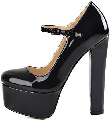 Only maker Damen Mary Jane Pumps Blockabsatz Lack Schwarz 43 EU