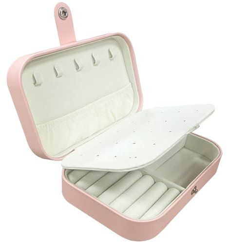AdelDream Schmuckkästchen Reise Schmuckkoffer Klein Schmuckkästchen Schmuckbox Schmuckaufbewahrung für Ringe Ohrringe Halskette für zu Hause und unterwergs ideal für Mädchen&Damen rosa
