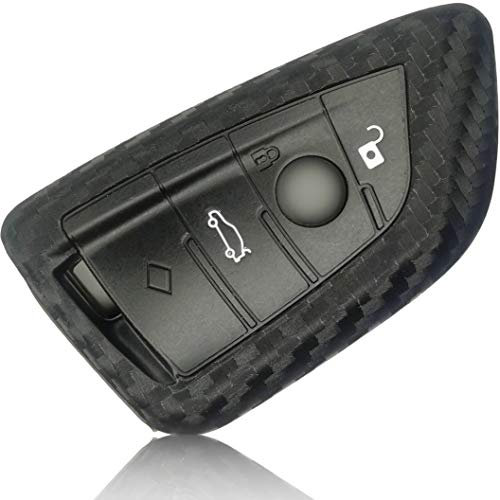 FOAMO Autoschlüssel Hülle kompatibel mit BMW 3-4-Tasten (nur Keyless-Go) - Silikon Schutzhülle Cover Schlüssel-Hülle in Carbon Schwarz