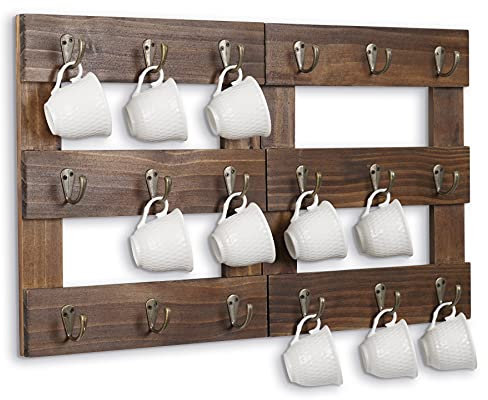 TRSPCWR Support mural en bois avec 18 crochets, support pour tasse à café, station de café, crochets pour ustensiles de cuisine, salon, chambre à coucher