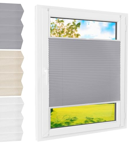 Plissee Klemmfix [Grau, 50x140 cm] ohne Bohren für Tür & Fenster, Faltrollo mit einfacher Montage/Bietet optimalen Sichtschutz und Privatsphäre, idealer Sonnenschutz