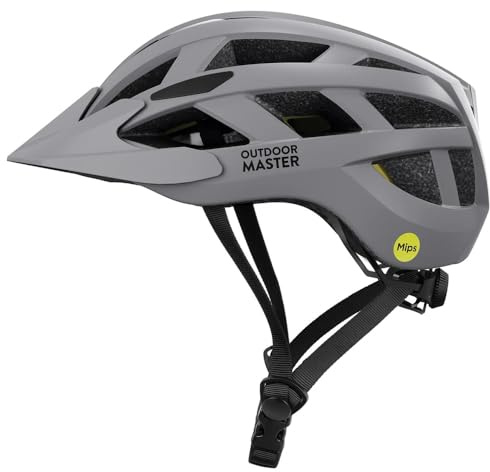 OUTDOOR MASTER Casco Bici Uomo-Donna - Modello GEM con Sistema MIPS, 25 Prese d’Aria, Visiera Removibile - Fit Regolabile - Ottimo per Ciclismo e Skateboard