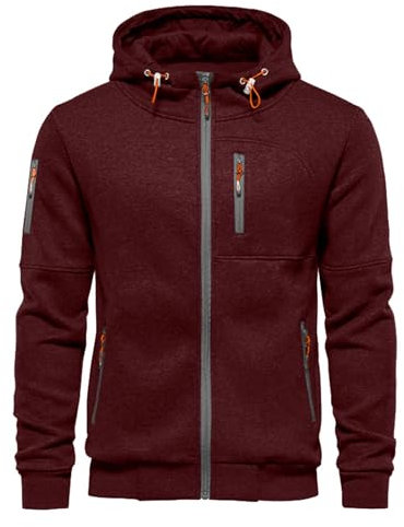 VANVENE Felpa con cappuccio da uomo con cerniera, leggera, Colore: rosso., L