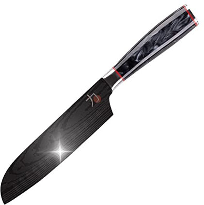 MasterPro Tetsu | Cuchillo de Cocina Japonés cuchillo Santoku de 17,5 cm | Perfecto para Cortar Pescado | Cocina Profesional | Reforzado, Equilibrado y con Revestimiento de Titanio
