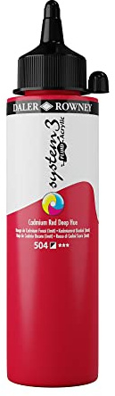 Daler-Rowney System3 Acrylic Paint, Plastic Bottle, Fluid, 8.45oz - 250 ml, Cadmium Red Deep Hue