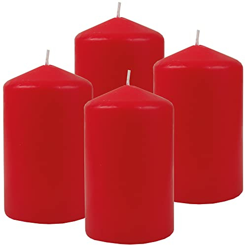 Bestgoodies Wachskerzen (4er Pack) Rot Stumpenkerzen Ø6cm x 10cm - Kerze in vielen Farben, Lange Brenndauer - Hergestellt in EU - Kerzen Blockkerzen