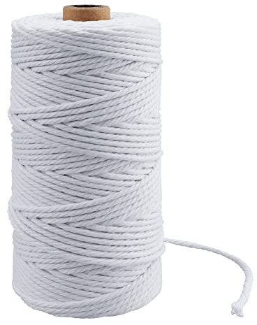 KINGLAKE Macrame Cord 3mm, 100m White Cotton String Twine for Crafts, Decorative Cotton Cord Rope for Decoration, Plant Hanger, Knitting, Wall Hanging, Gardening, Kitchen Cooking, Baking