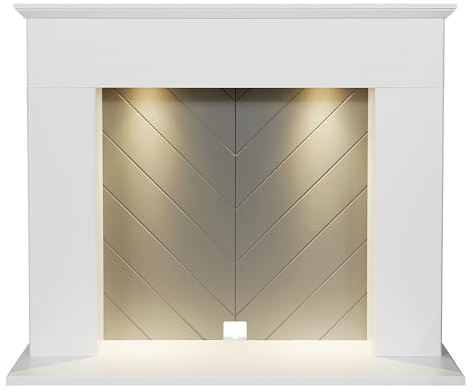Adam Corinth Stove Fireplace in Pure White & Grey with Downlights, 48 Inch
