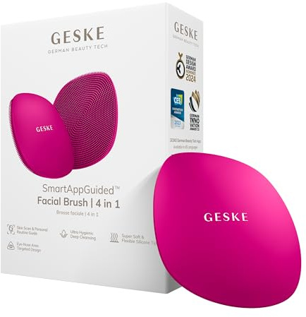 GESKE SmartAppGuided™ Facial Brush | 4 in 1 | professional facial cleansing brush | skin cleansing silicone facial brush | routine skincare | gentle cleansing | facial cleanser