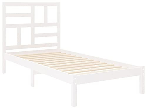 Tidyard Massivholzbett Holzbett Einzelbett Bettgestell Palettenbett Polsterbett Schlafzimmermöbel Schlafzimmerbett Seniorenbett Bettrahmen 90 x 200 cm (B x L),Weiß