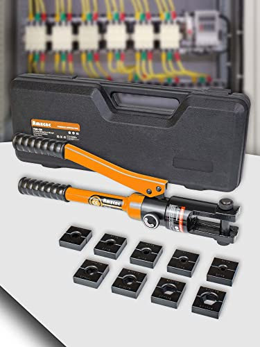 AMZCNC Hydraulische Crimpzange – 12T Crimpkraft, 9 Paar Standard-US-Kabelschablonen (8AWG-4/0AWG) – Professionelle Batteriekabel-Crimper für sichere Verbindungen, elektrische Projekte und mehr