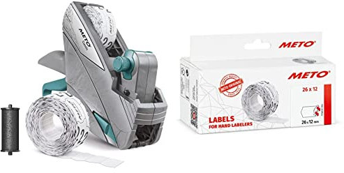 Meto Classic S Preisauszeichner Set – Etiketten (26x12 mm, 1-zeilig, 6.000 Stück, Weiß, Permanent) für Hutner, Avery, Contact, Sato, etc.